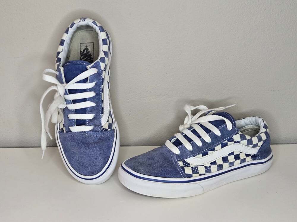 Vans Old Skool Blue and White Checkerboard Skate Shoes Size 3.5 Kids